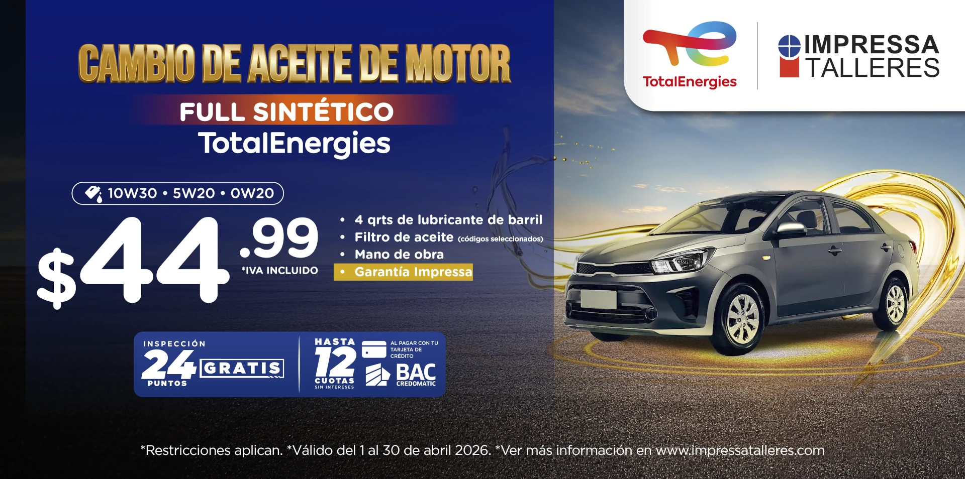 PROMOCIÓN EN CAMBIO DE ACEITE FULL SINTÉTICO