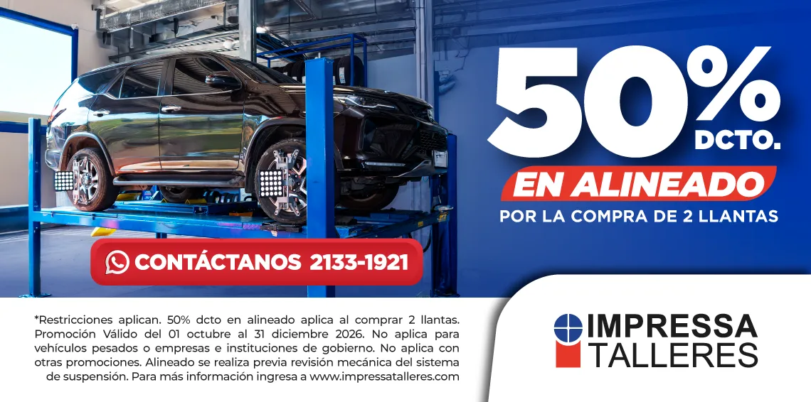 PROMOCIÓN DE 50% ALINEADO AL COMPRAR TUS 2 LLANTAS