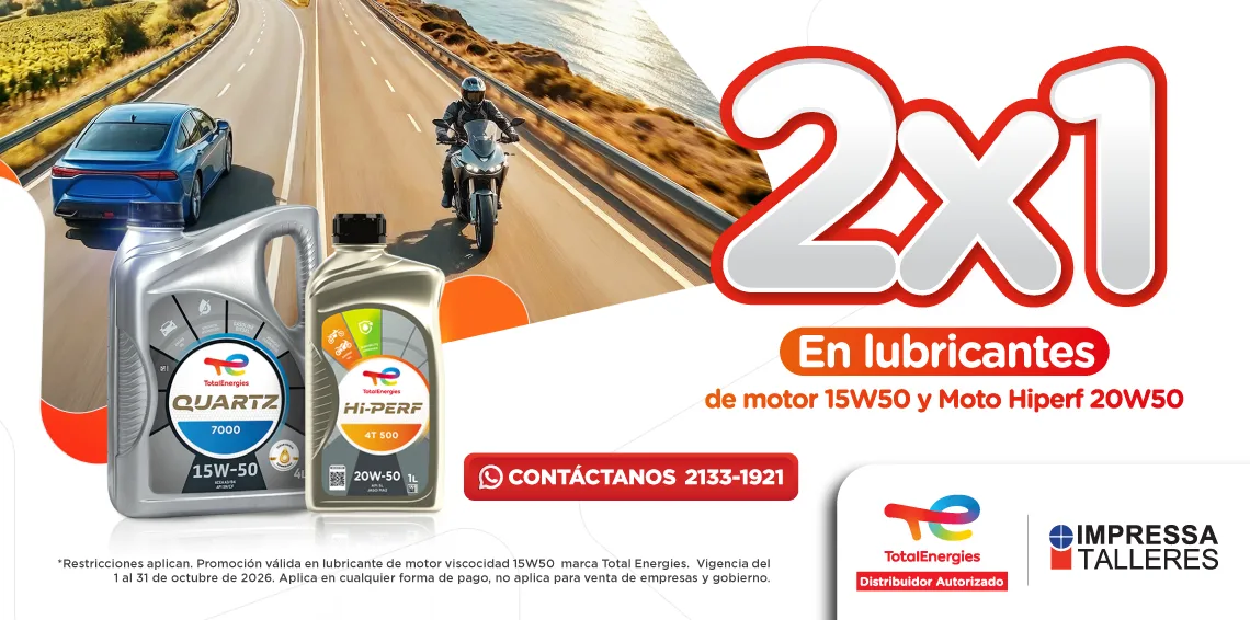 2X1 En lubricantes total- Dinámica2X1 en lubricantes de MOTO HiPerf VISCOCIDAD 20W50 y 15w50 de motor
